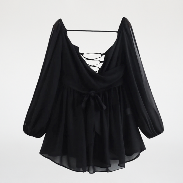 Vestido Curto Feminino com Decote Quadrado e Tiras Cruzadas nas Costas - Outlet do Cazé