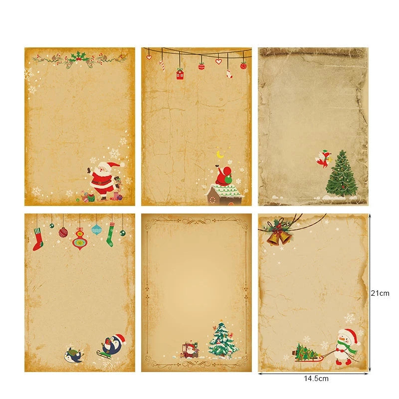 Kit Papel de Carta Natalino Vintage - 6 Folhas Kraft Decoradas - Outlet do Cazé