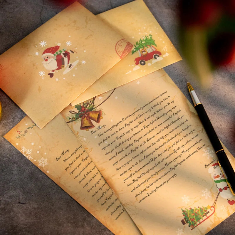 Kit Papel de Carta Natalino Vintage - 6 Folhas Kraft Decoradas - Outlet do Cazé