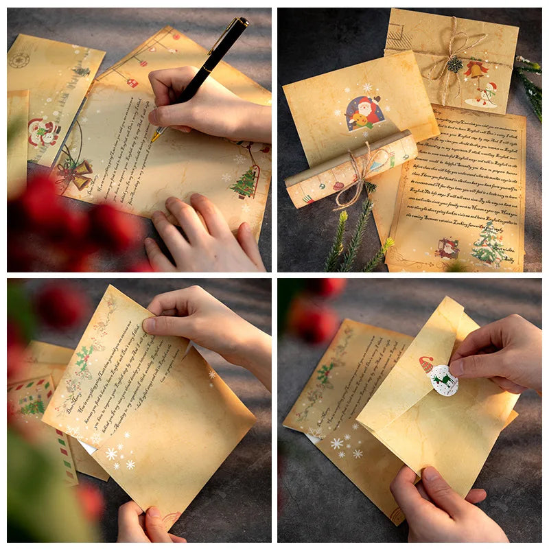 Kit Papel de Carta Natalino Vintage - 6 Folhas Kraft Decoradas - Outlet do Cazé