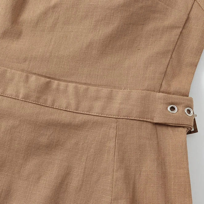 Vestido Curto Feminino Alça Frente Única com Fivela Caramelo - Outlet do Cazé