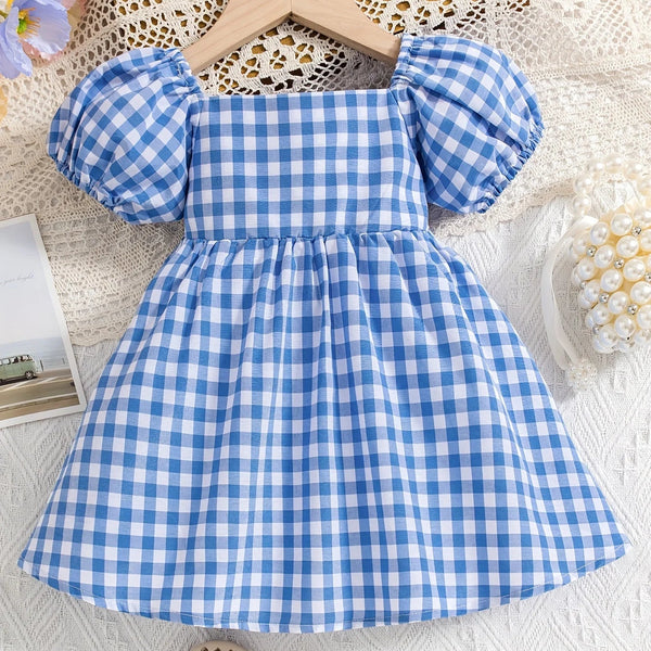 Vestido Infantil Azul Xadrez - Outlet do Cazé
