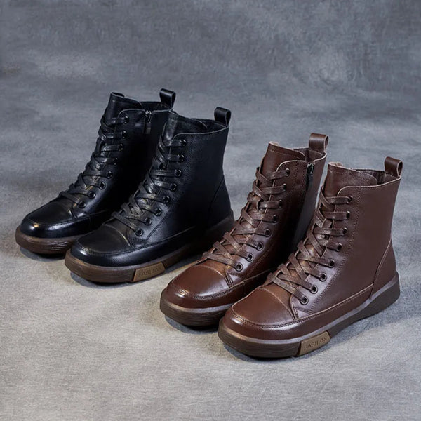 Bota Feminina de Couro com Cadarço - Outlet do Cazé
