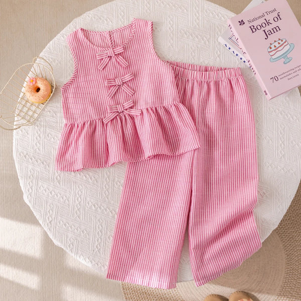 Conjunto Listras Charmosas - Blusa com Laços e Calça - Outlet do Cazé