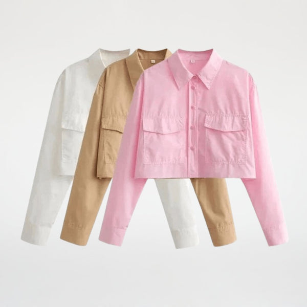 Camisa Cropped Feminina com Bolsos - Outlet do Cazé