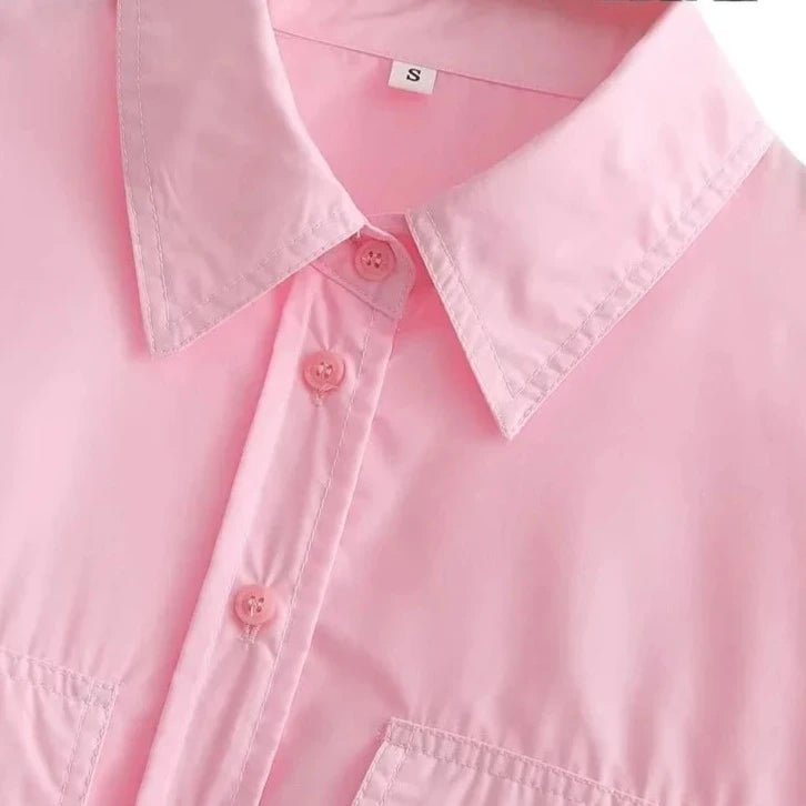 Camisa Cropped Feminina com Bolsos - Estilo Vintage - Outlet do Cazé