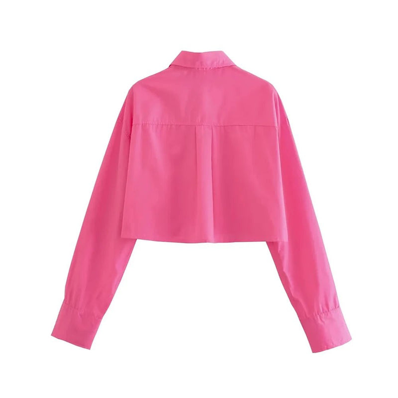Camisa Cropped Feminina com Bolsos Recortados - Outlet do Cazé