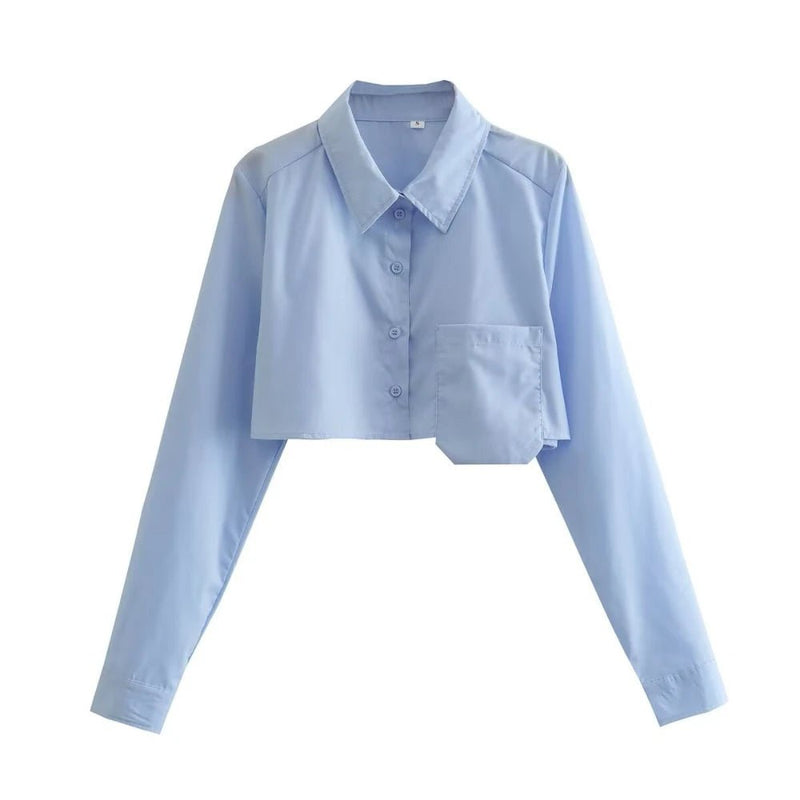 Camisa Cropped Feminina com Bolsos Recortados - Outlet do Cazé
