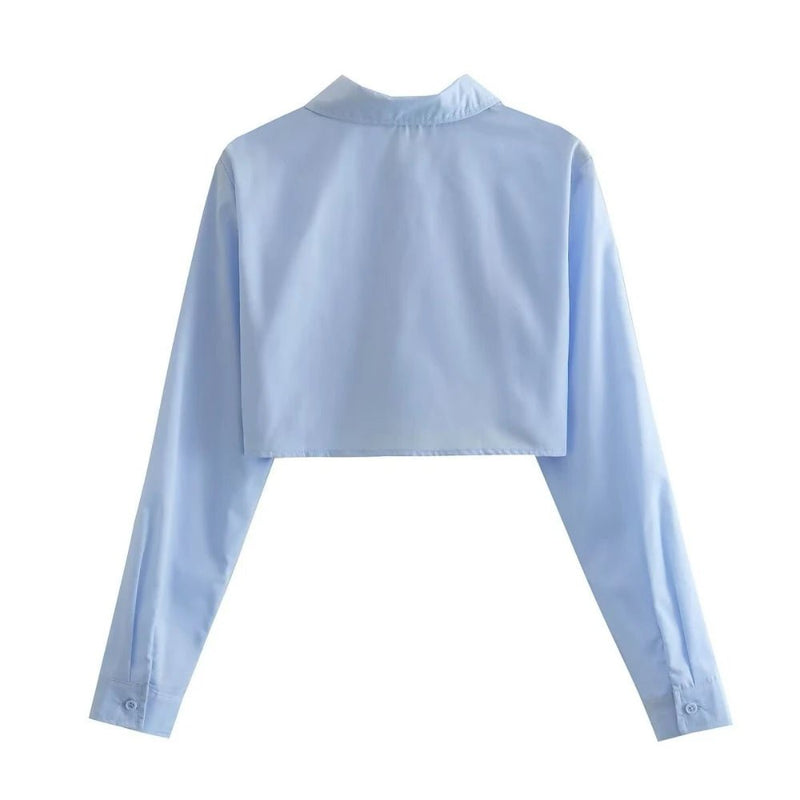 Camisa Cropped Feminina com Bolsos Recortados - Outlet do Cazé