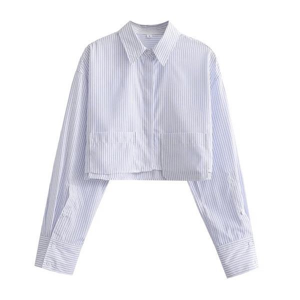 Camisa Cropped Feminina com Bolsos Recortados - Outlet do Cazé