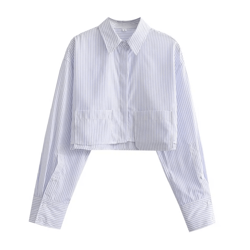 Camisa Cropped Feminina com Bolsos Recortados - Outlet do Cazé