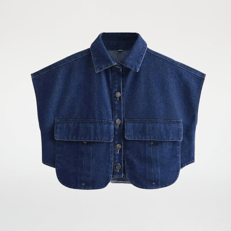 Camisa Jeans Cropped com Bolsos Recortados - Outlet do Cazé