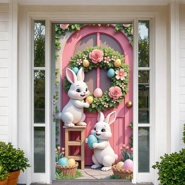 Capa de Porta de Páscoa com Coelhos e Guirlanda - Outlet do Cazé