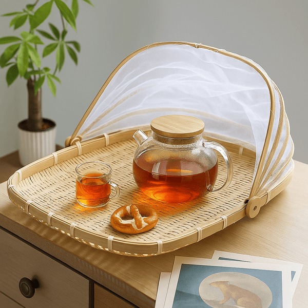 Cesto de Bambu Porta Pães com Tela Retrátil - Outlet do Cazé