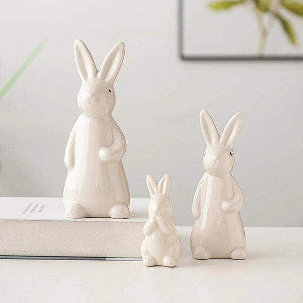 Coelho em Cerâmica Branca - Decoração de Páscoa Elegante - Outlet do Cazé