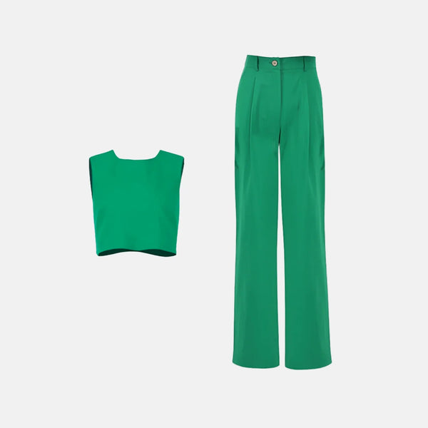 Conjunto Feminino Linho - Cropped e Calça Reta Pantalona - Outlet do Cazé