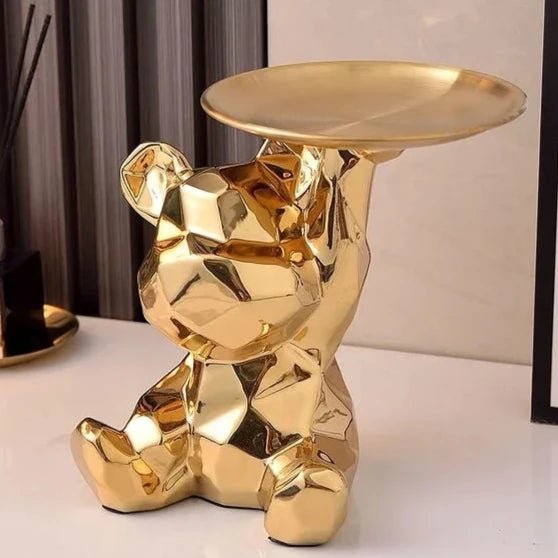 Estátua de Urso Geométrico em Cerâmica com Bandeja - Outlet do Cazé