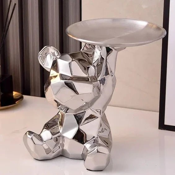 Estátua de Urso Geométrico em Cerâmica com Bandeja - Outlet do Cazé