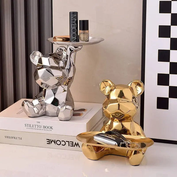 Estátua de Urso Geométrico em Cerâmica com Bandeja - Outlet do Cazé