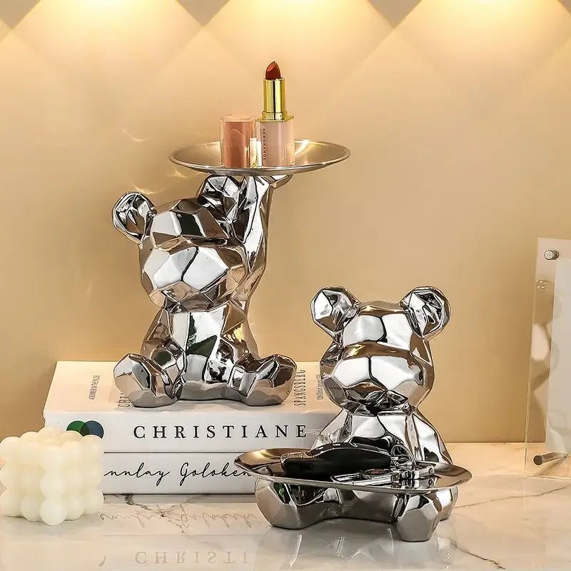 Estátua de Urso Geométrico em Cerâmica com Bandeja - Outlet do Cazé