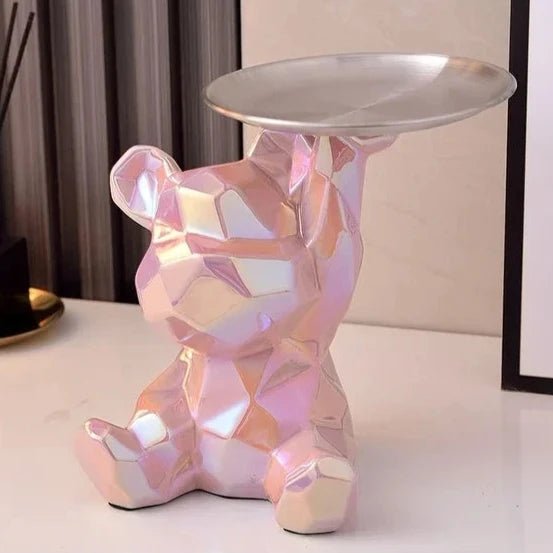 Estátua de Urso Geométrico em Cerâmica com Bandeja - Outlet do Cazé