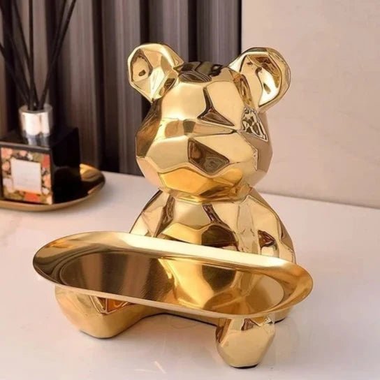 Estátua de Urso Geométrico em Cerâmica com Bandeja - Outlet do Cazé