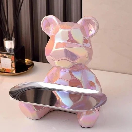 Estátua de Urso Geométrico em Cerâmica com Bandeja - Outlet do Cazé