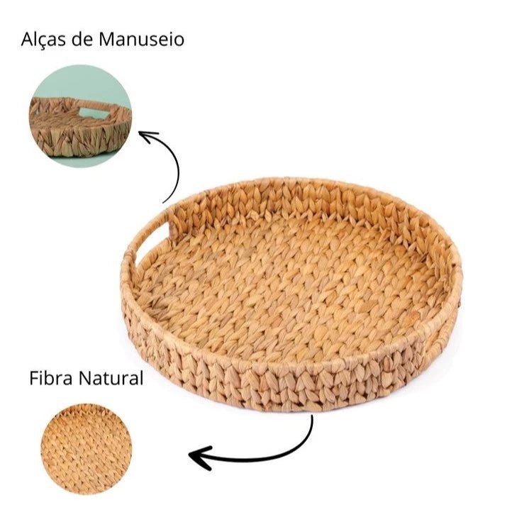 Kit 2 Bandejas de Palha com Alças Decorativa e Organizadora - Outlet do Cazé