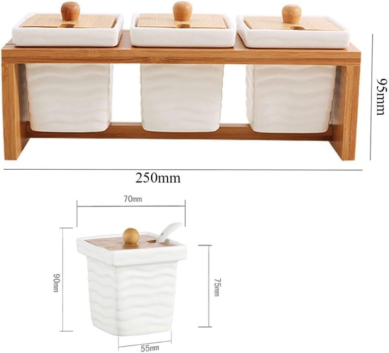 Kit Com 3 Peças Porta Mantimento em Cerâmica com Suporte de Bambu - Outlet do Cazé