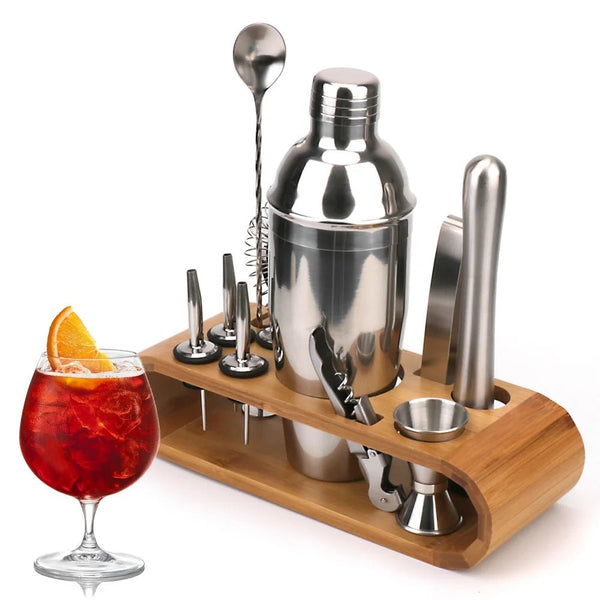 Kit Coqueteleira Aço Inox para Caipirinha e Drink + Suporte de Madeira - Outlet do Cazé