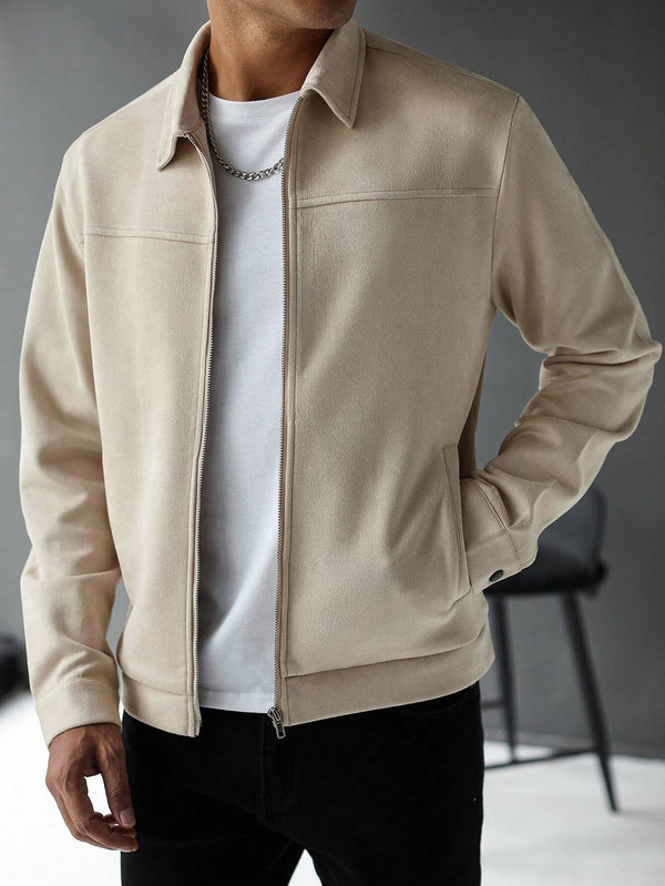 Manfinity Hypemode Jaqueta Casual Masculina de Manga Longa com Zíper e Cor Sólida para Outono/Inverno - Outlet do Cazé