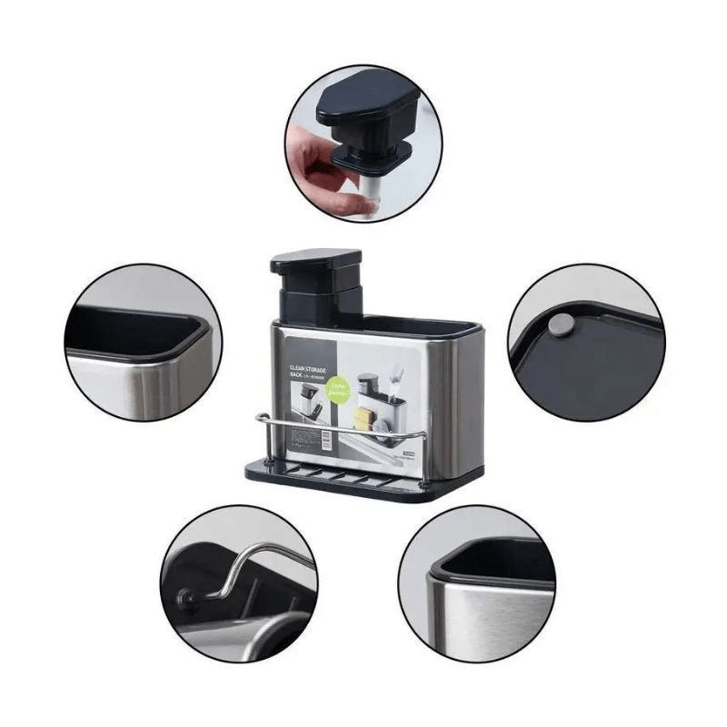 Porta Detergente e Esponja com Escorredor Aço Inox - Outlet do Cazé