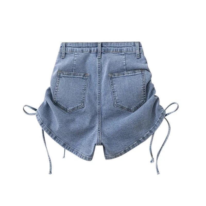 Shorts Jeans Feminino Cintura Alta com Amarração Lateral - Conforto e Estilo - Outlet do Cazé