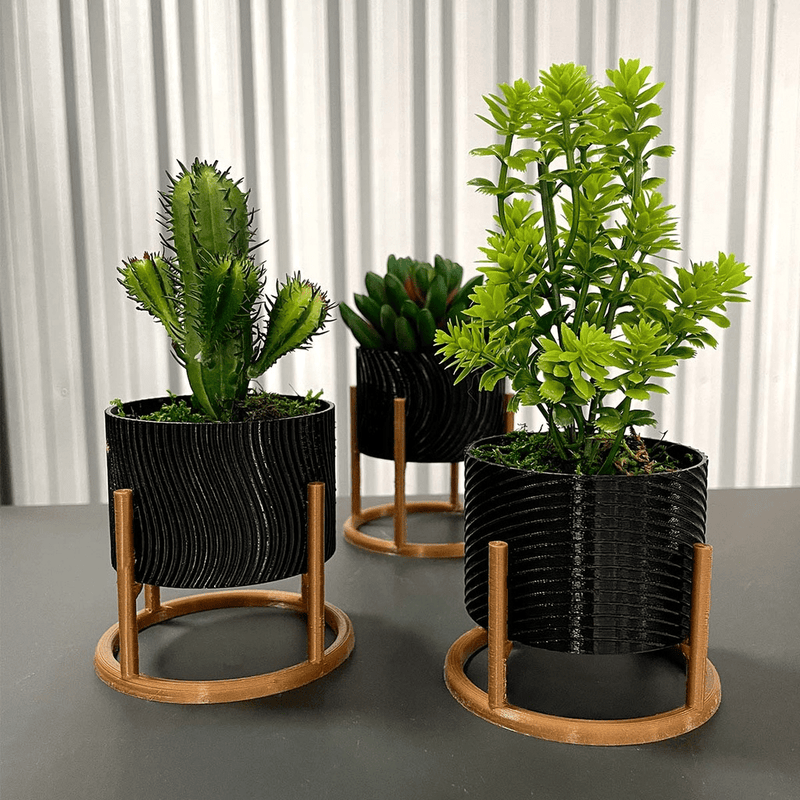 Trio de Vasos Cachepot com Suporte Para Cactos ou Suculentas - Outlet do Cazé