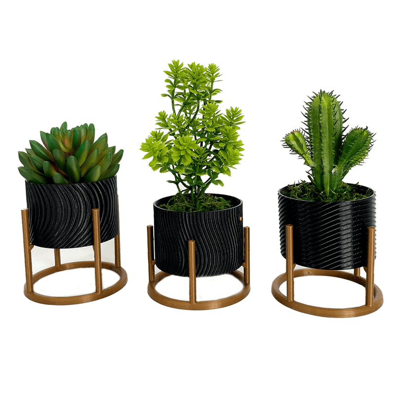 Trio de Vasos Cachepot com Suporte Para Cactos ou Suculentas - Outlet do Cazé