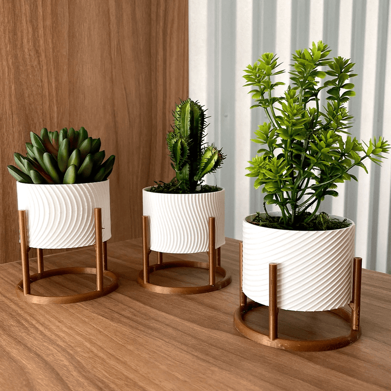 Trio de Vasos Cachepot com Suporte Para Cactos ou Suculentas - Outlet do Cazé