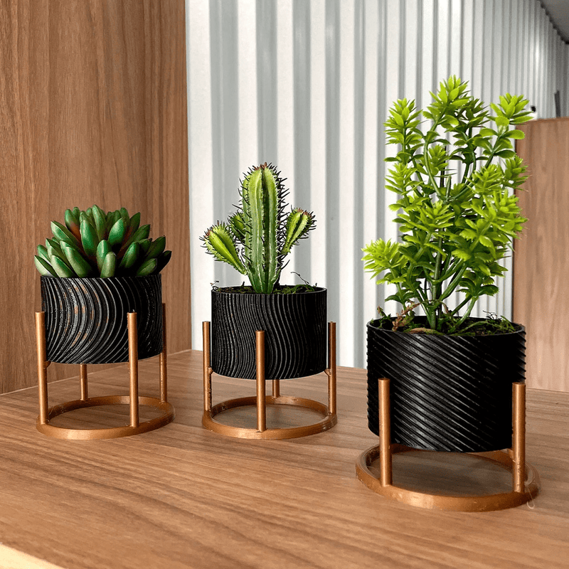 Trio de Vasos Cachepot com Suporte Para Cactos ou Suculentas - Outlet do Cazé