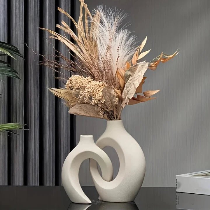 Vaso de Cerâmica Moderno Nórdico Oco - Conjunto de 2 para Decoração de Casa - Outlet do Cazé