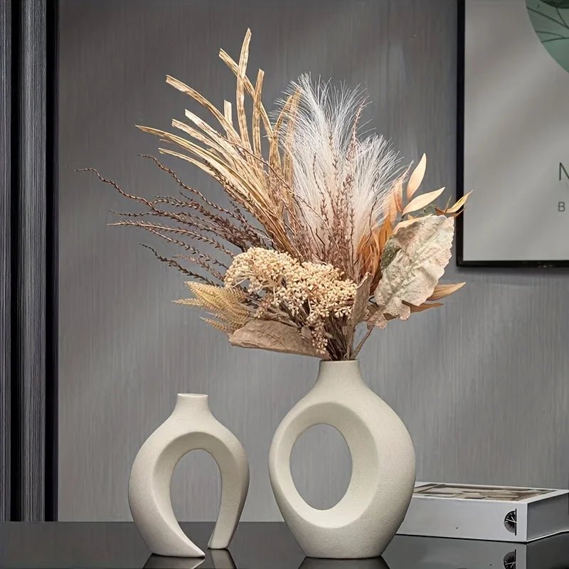 Vaso de Cerâmica Moderno Nórdico Oco - Conjunto de 2 para Decoração de Casa - Outlet do Cazé