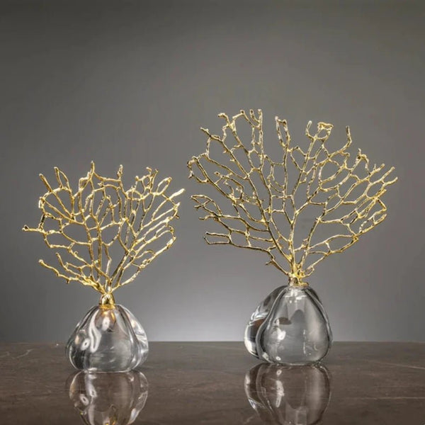 Vaso de Vidro com Árvore de Metal e Detalhes em Cristal - Outlet do Cazé