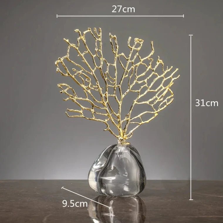 Vaso de Vidro com Árvore de Metal e Detalhes em Cristal - Outlet do Cazé