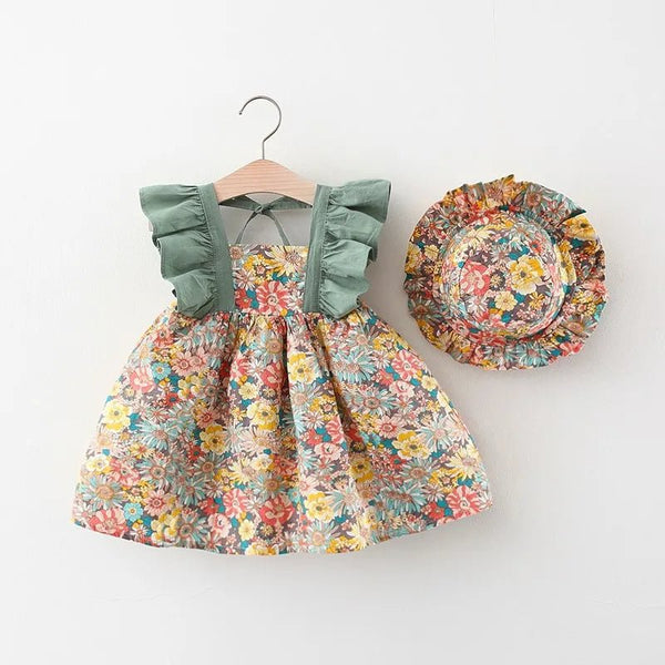 Vestido Infantil Floral com Chapéu - Verão, Bebê, Menina - Outlet do Cazé