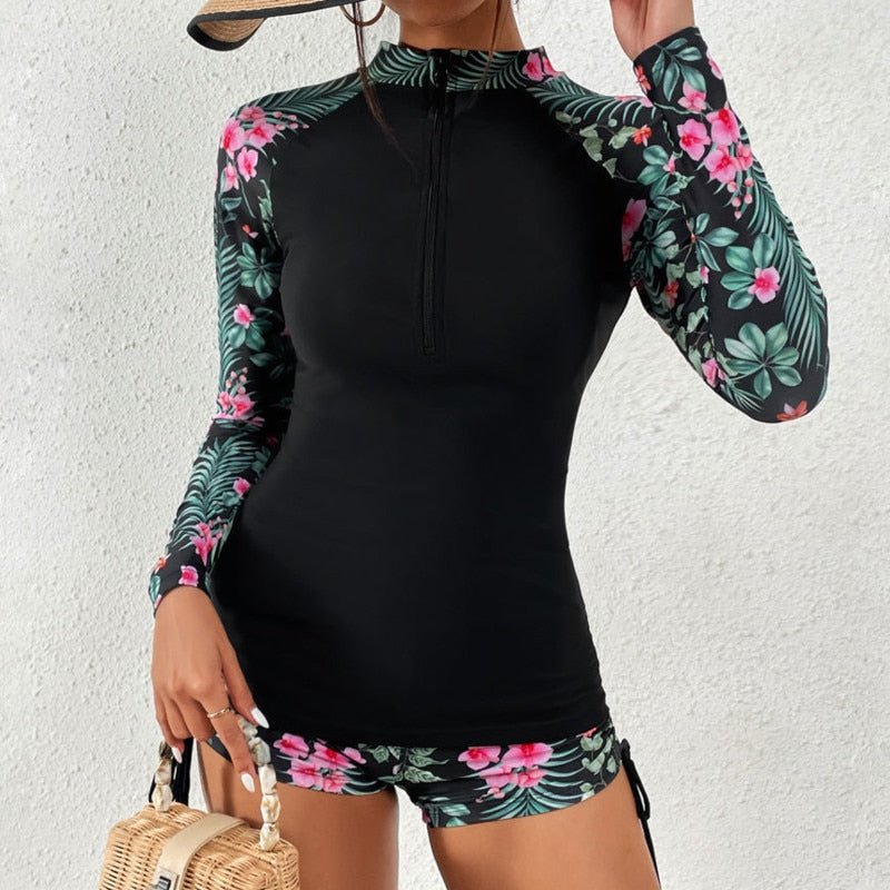 Biquini Feminino - Conjunto Short e Camiseta Manga Longa com Proteção UV- Outlet do Cazé