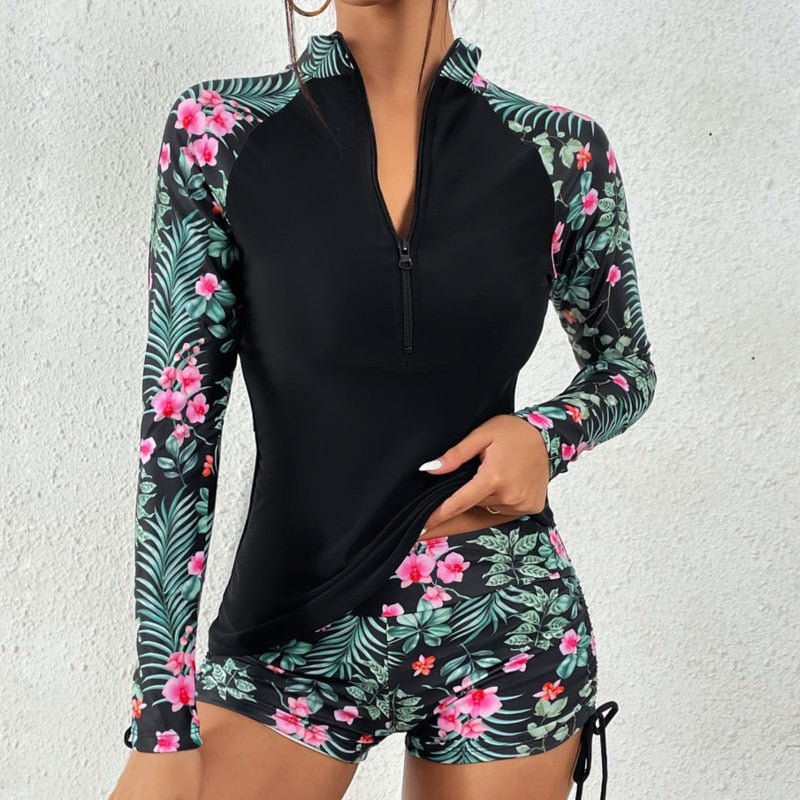 Biquini Feminino - Conjunto Short e Camiseta Manga Longa com Proteção UV- Outlet do Cazé