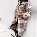 Sobretudo Feminino - Lã Xadrez - Trench Coat Fashion - Outlet do Cazé