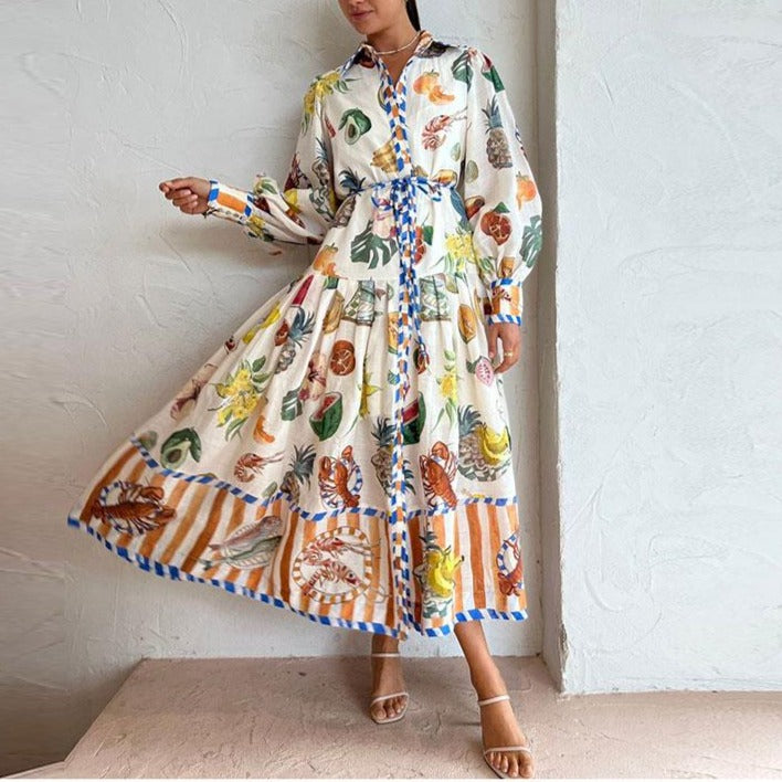 Vestido Longo Estampado Vintage e Elegante Ver o 2024 Outlet